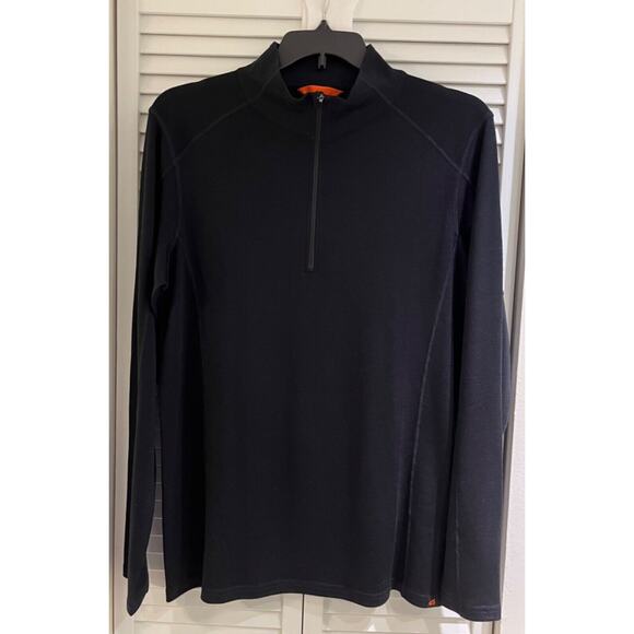 POINT 6 100% Laine Men's 1/4Zip Ltweight L/S Pullover Shirt XL Moc Neck Black A+ - Picture 1 of 3